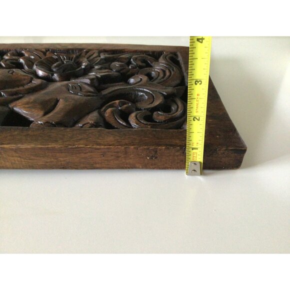 Vintage Ornate Hand Carved Wooden Elephant Floral Wall Panel Made in Thailand - Picture 16 of 16